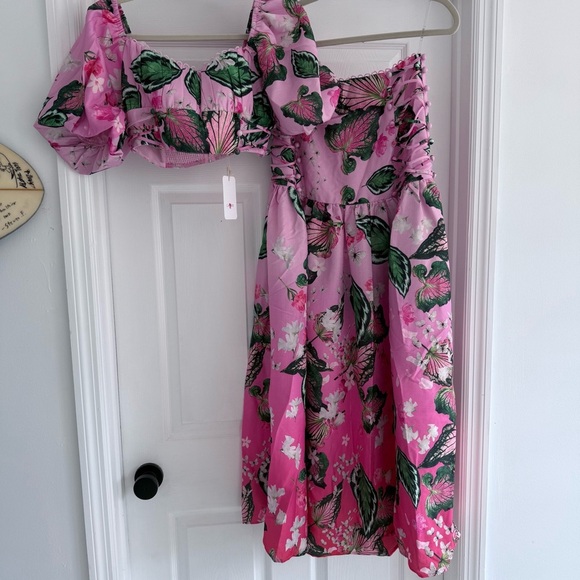 NWT L’ATISTE Pink Ombré Floral Butterfly Lace Up Maxi Skirt Top Matching Set S - Picture 4 of 13